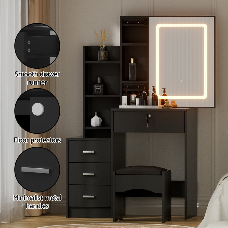 Artiss Dressing Table Vanity Desk Set Stool Led Black