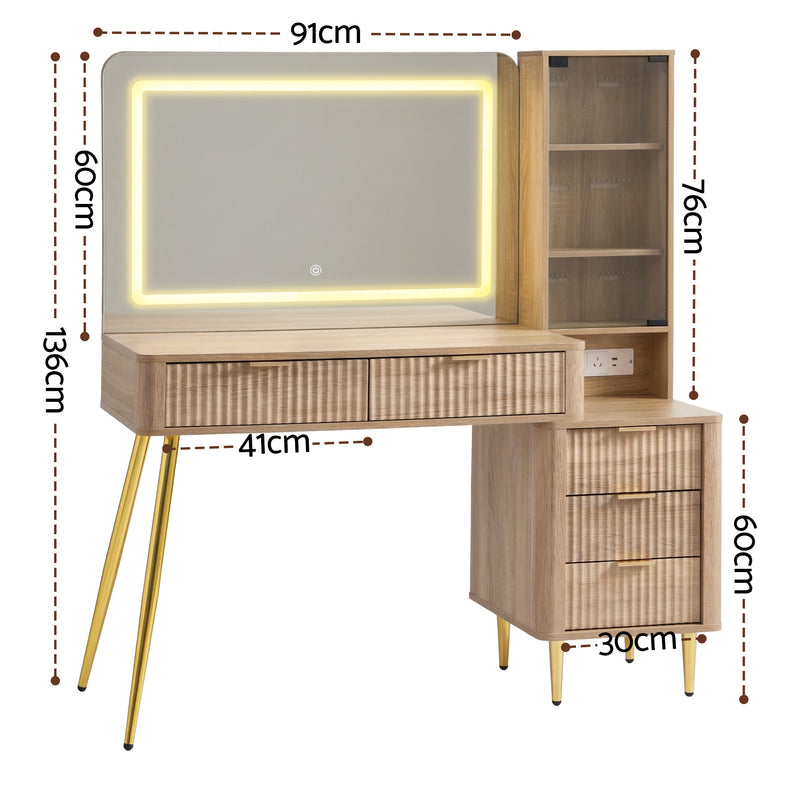Artiss Dressing Table LED Vanity Desk Charging Station Wood
