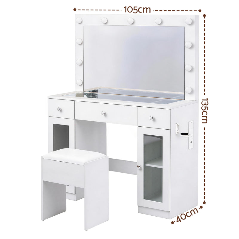 Artiss Dressing Table Vanity Desk Set LED Bulbs RGB Light White