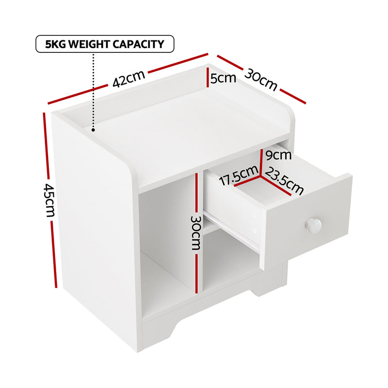 Artiss Bedside Table Drawer Nightstand Side End Table Storage Open Shelf White