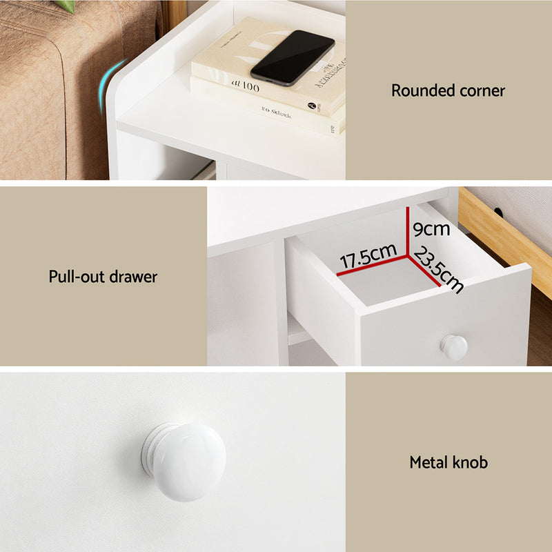 Artiss Bedside Table Drawer Nightstand Side End Table Storage Open Shelf White