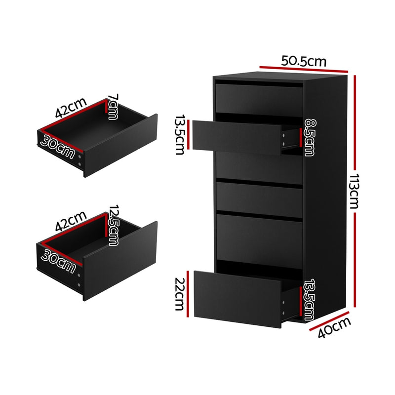 Artiss 6 Chest of Drawers Dresser Tallboy Black