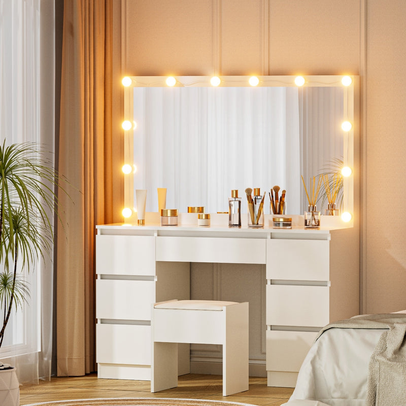 Artiss Dressing Table Vanity Desk Set Stool 12 Led Bulbs White