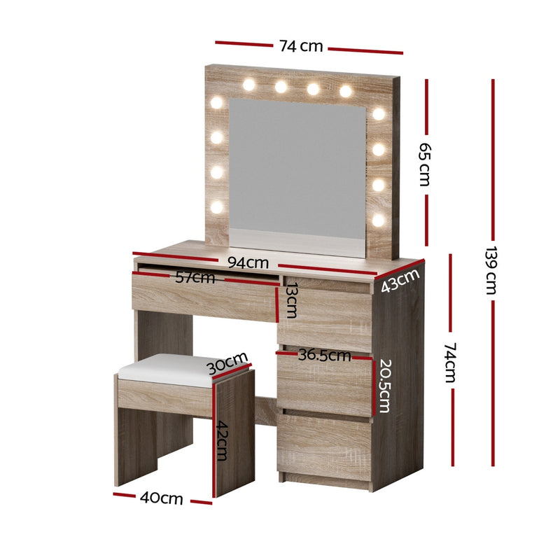 Artiss Dressing Table Set Stool 12 Led Bulbs Wood