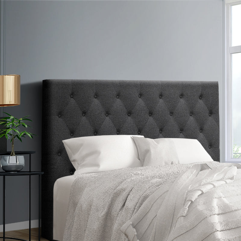 Faux Linen Bedhead Double Charcoal - CAPPI Button-Tufted Headboard - Lucendi Home