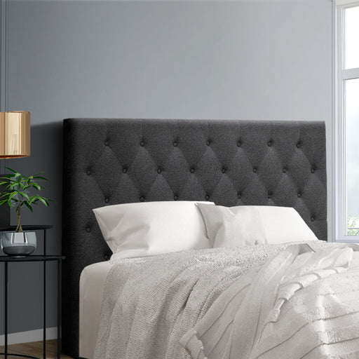 Faux Linen Bedhead Double Charcoal - CAPPI Button-Tufted Headboard - Lucendi Home