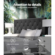 Faux Linen Bedhead Double Charcoal - CAPPI Button-Tufted Headboard - Lucendi Home