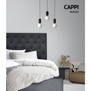Faux Linen Bedhead Double Charcoal - CAPPI Button-Tufted Headboard - Lucendi Home