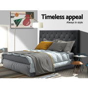Faux Linen Bedhead Double Charcoal - CAPPI Button-Tufted Headboard - Lucendi Home