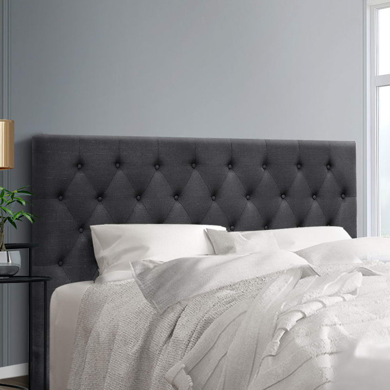 Faux Linen Bedhead King Charcoal - CAPPI Button-Tufted Headboard - Lucendi Home