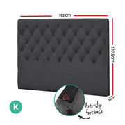 Faux Linen Bedhead King Charcoal - CAPPI Button-Tufted Headboard - Lucendi Home