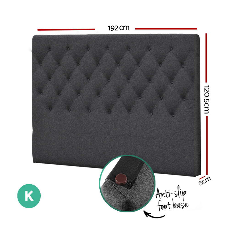 Faux Linen Bedhead King Charcoal - CAPPI Button-Tufted Headboard - Lucendi Home