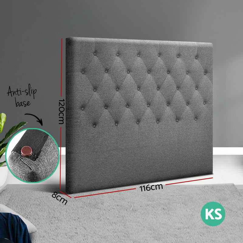 Faux Linen Bedhead King Single Grey - CAPPI Button-Tufted Headboard - Lucendi Home