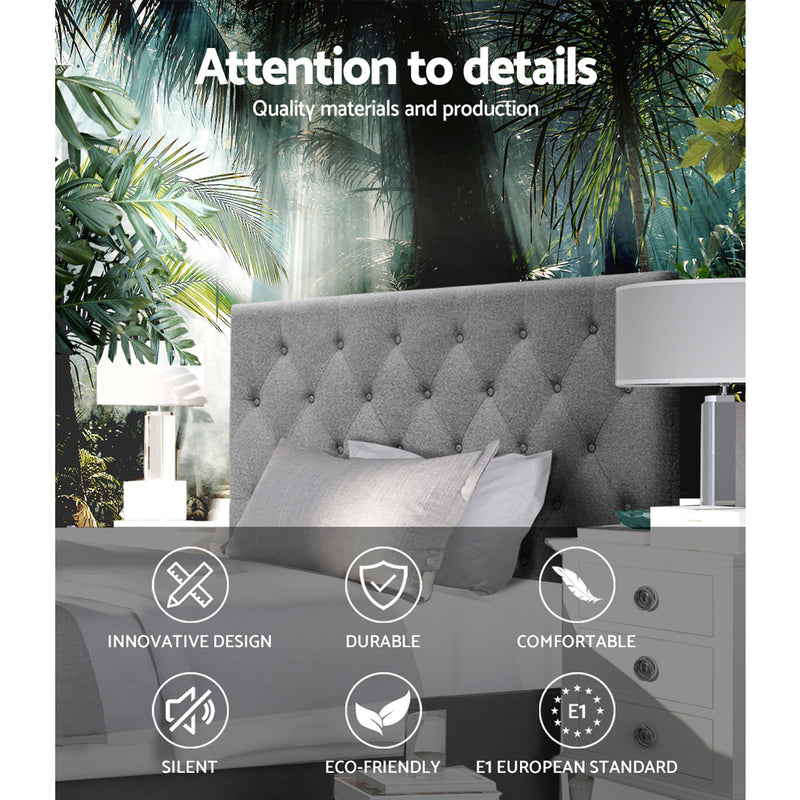 Faux Linen Bedhead King Single Grey - CAPPI Button-Tufted Headboard - Lucendi Home
