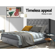 Faux Linen Bedhead King Single Grey - CAPPI Button-Tufted Headboard - Lucendi Home
