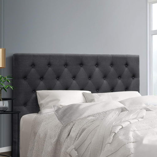 Faux Linen Bedhead Queen Charcoal - CAPPI Button-Tufted Headboard - Lucendi Home