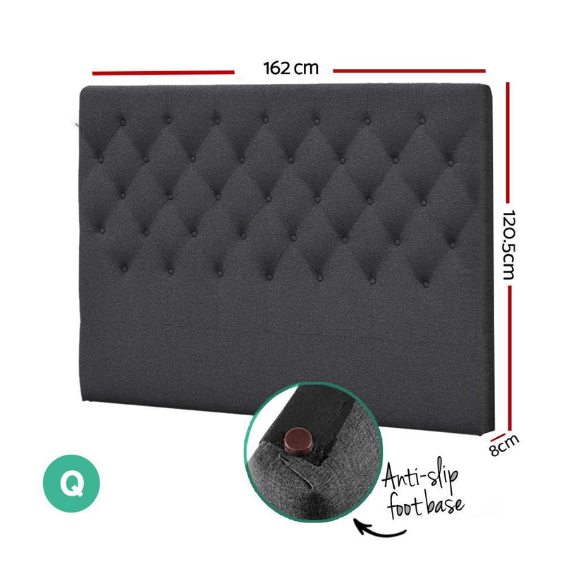 Faux Linen Bedhead Queen Charcoal - CAPPI Button-Tufted Headboard - Lucendi Home