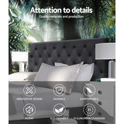 Faux Linen Bedhead Queen Charcoal - CAPPI Button-Tufted Headboard - Lucendi Home