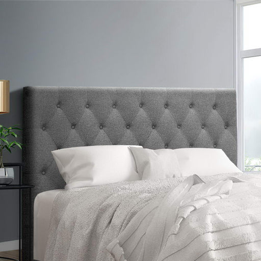 Faux Linen Bedhead Queen Grey - CAPPI Button-Tufted Headboard - Lucendi Home