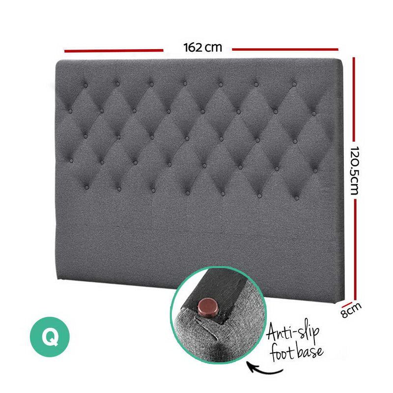 Faux Linen Bedhead Queen Grey - CAPPI Button-Tufted Headboard - Lucendi Home