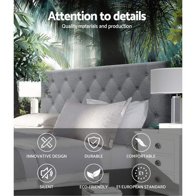 Faux Linen Bedhead Queen Grey - CAPPI Button-Tufted Headboard - Lucendi Home