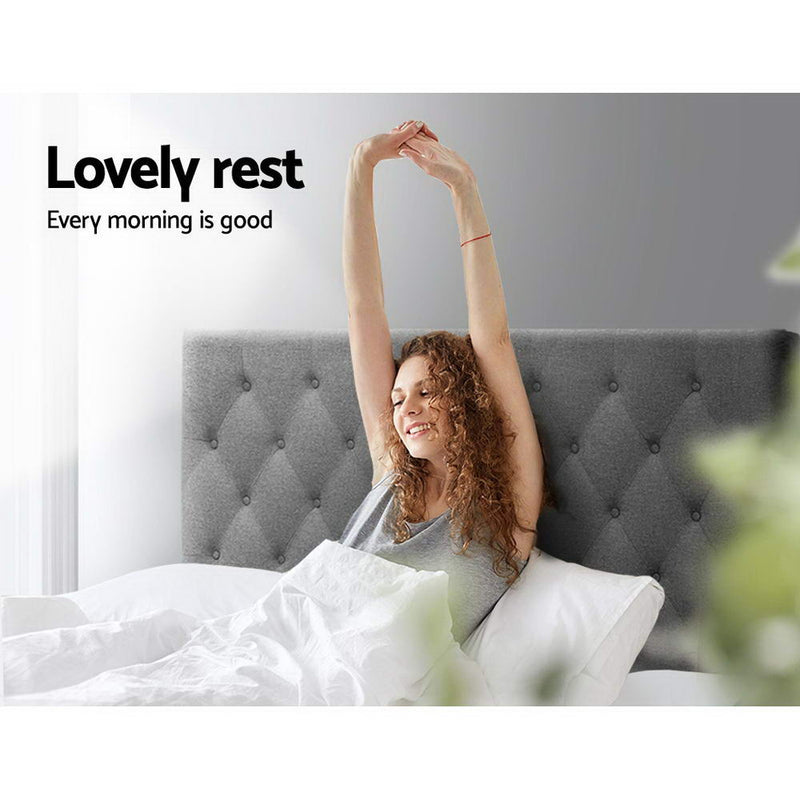 Faux Linen Bedhead Queen Grey - CAPPI Button-Tufted Headboard - Lucendi Home