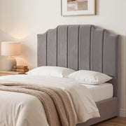 Grey Velvet Bedhead Double - Vela Art Deco Vertical Line Headboard - Lucendi Home