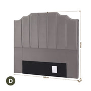 Grey Velvet Bedhead Double - Vela Art Deco Vertical Line Headboard - Lucendi Home