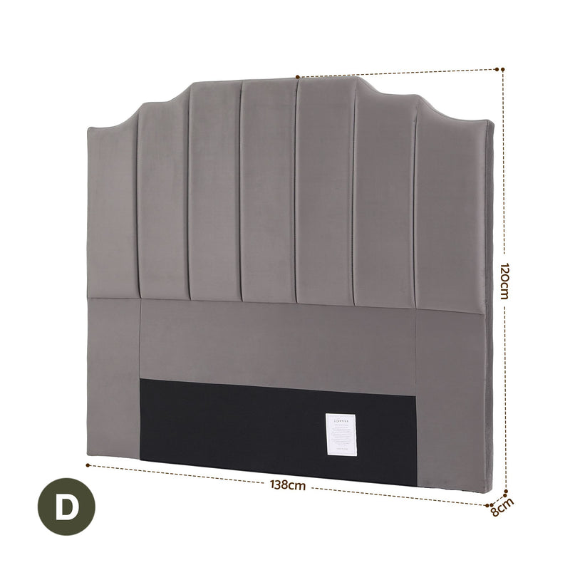 Grey Velvet Bedhead Double - Vela Art Deco Vertical Line Headboard - Lucendi Home