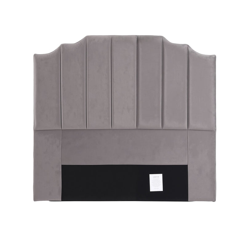 Grey Velvet Bedhead Double - Vela Art Deco Vertical Line Headboard - Lucendi Home
