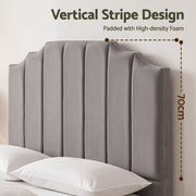 Grey Velvet Bedhead Double - Vela Art Deco Vertical Line Headboard - Lucendi Home