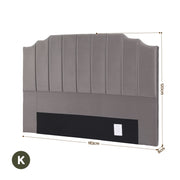 Grey Velvet Bedhead King - Vela Art Deco Vertical Line Headboard - Lucendi Home