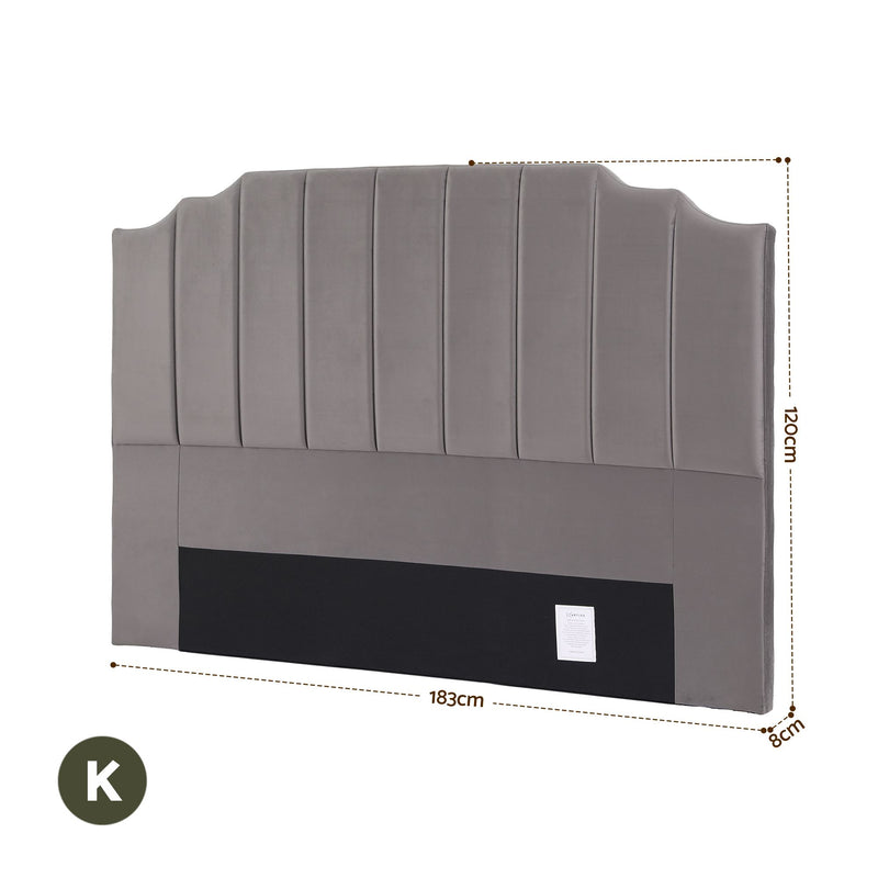 Grey Velvet Bedhead King - Vela Art Deco Vertical Line Headboard - Lucendi Home