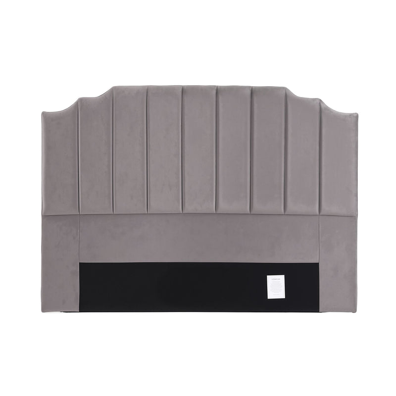 Grey Velvet Bedhead King - Vela Art Deco Vertical Line Headboard - Lucendi Home