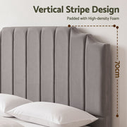 Grey Velvet Bedhead King - Vela Art Deco Vertical Line Headboard - Lucendi Home