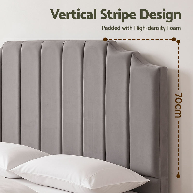 Grey Velvet Bedhead King - Vela Art Deco Vertical Line Headboard - Lucendi Home