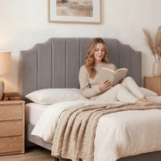 Grey Velvet Bedhead King - Vela Art Deco Vertical Line Headboard - Lucendi Home