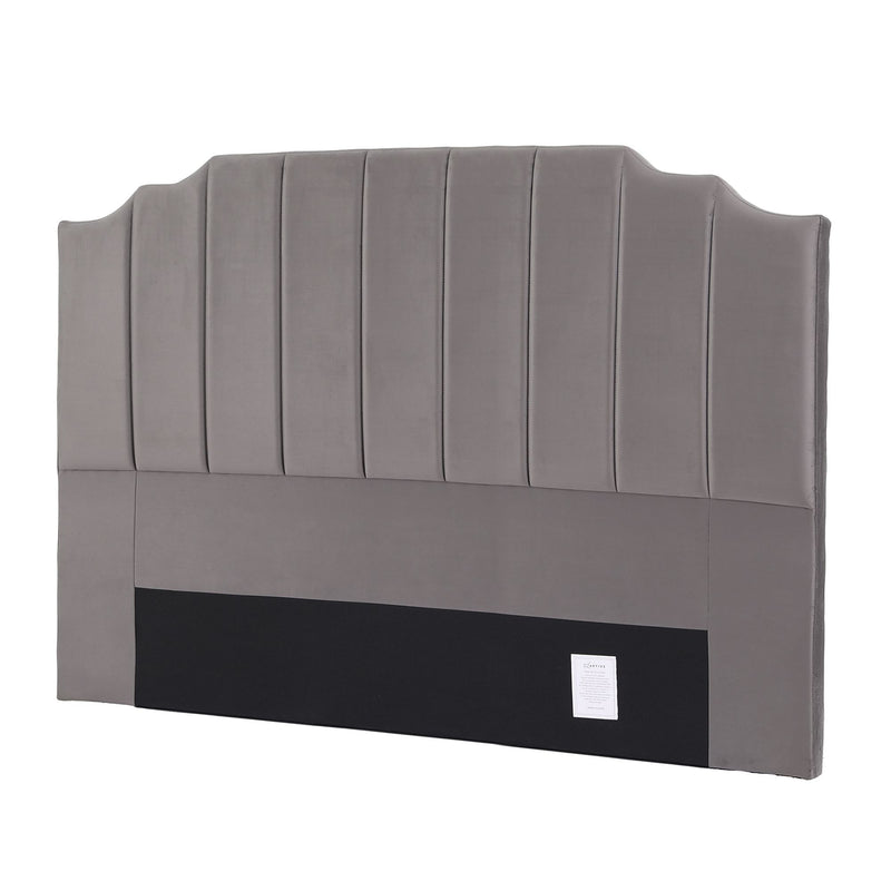 Grey Velvet Bedhead King - Vela Art Deco Vertical Line Headboard - Lucendi Home