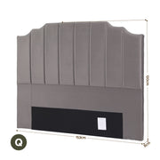 Grey Velvet Bedhead Queen - Vela Art Deco Vertical Line Headboard - Lucendi Home