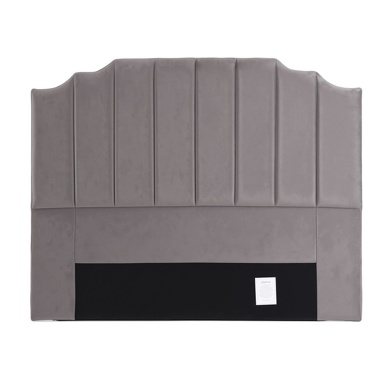 Grey Velvet Bedhead Queen - Vela Art Deco Vertical Line Headboard - Lucendi Home