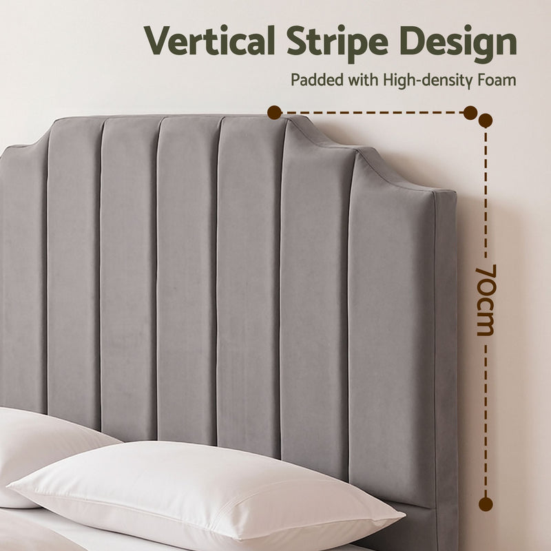 Grey Velvet Bedhead Queen - Vela Art Deco Vertical Line Headboard - Lucendi Home