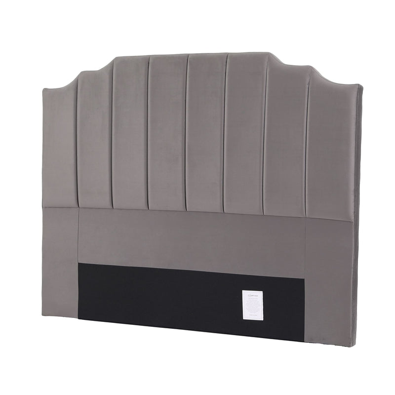 Grey Velvet Bedhead Queen - Vela Art Deco Vertical Line Headboard - Lucendi Home