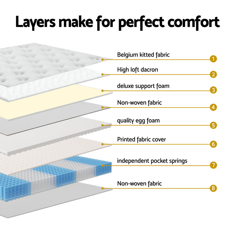 Giselle Single Mattress 5-zone Pocket Spring Mattresses with Artiss Wooden Storage Bed Frame Set
