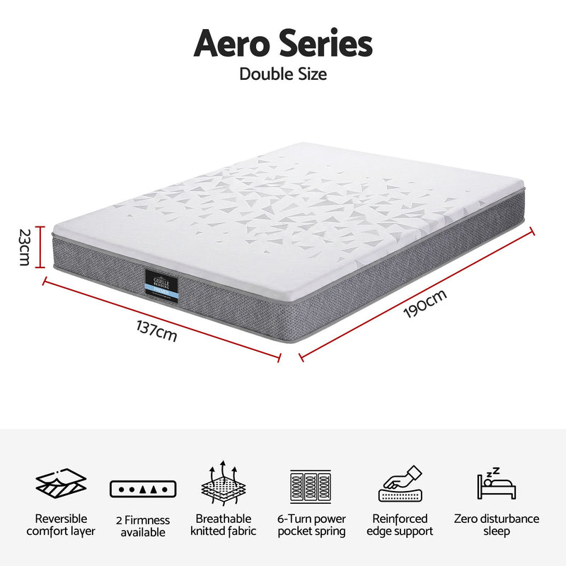 Giselle Bedding Double Mattress 23cm Pocket Spring Mattress with Adjustable Firmness Reversible Foam Layer for Medium Firm & Firm Support Motion Isolation Bedroom Bed