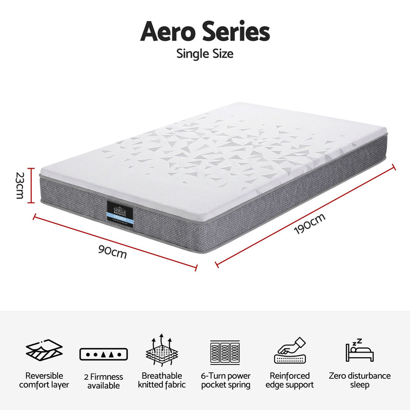 Giselle Bedding Single Mattress 23cm Pocket Spring Mattress with Adjustable Firmness Reversible Foam Layer for Medium Firm & Firm Support Motion Isolation Bedroom Bed