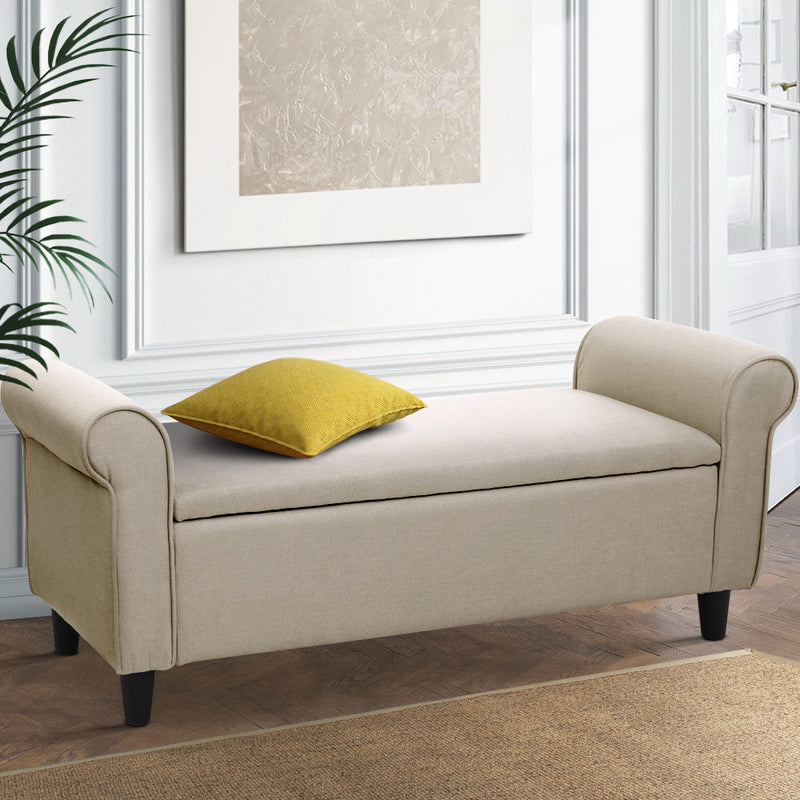 Artiss Storage Ottoman Blanket Box 125cm Arm Linen Beige