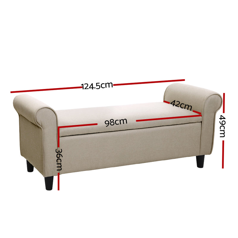Artiss Storage Ottoman Blanket Box 125cm Arm Linen Beige