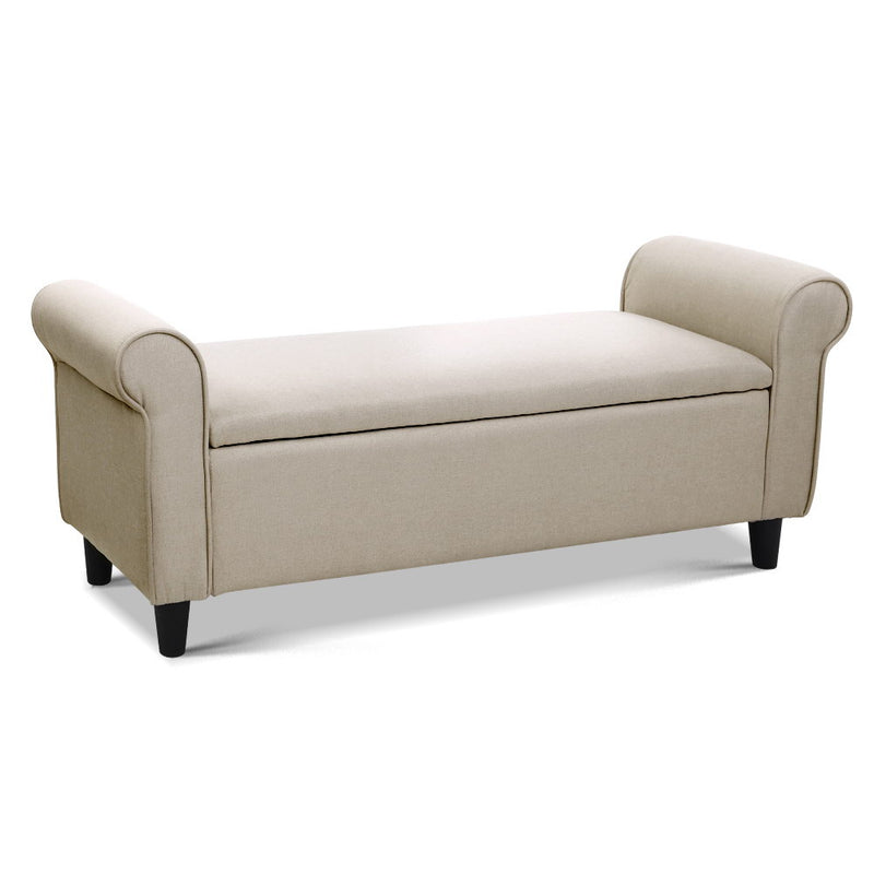 Artiss Storage Ottoman Blanket Box 125cm Arm Linen Beige