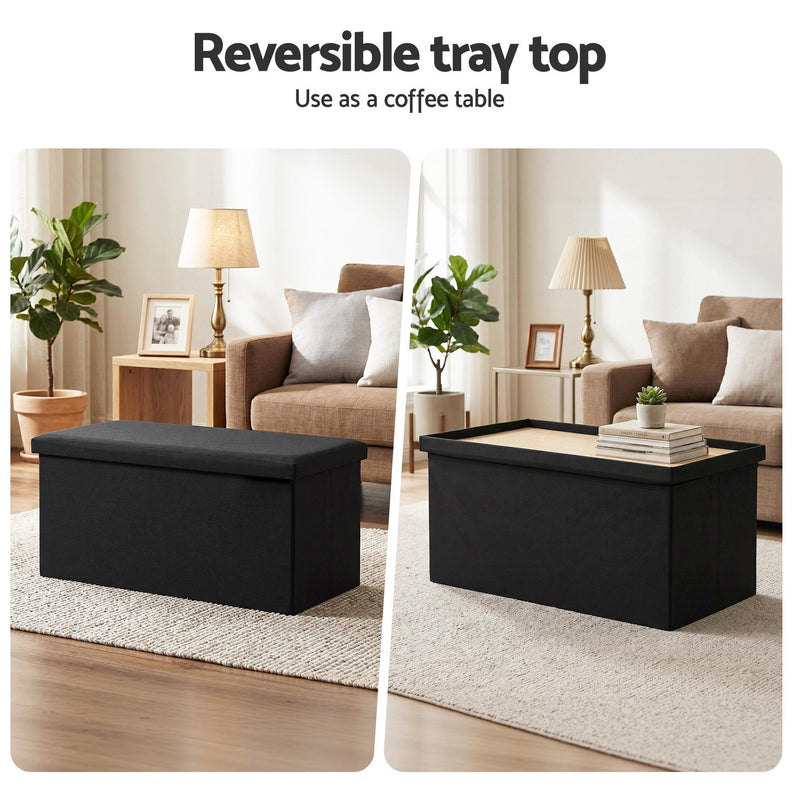 Artiss Storage Ottoman Bench Folding Blanket Box Toy Organiser Foot Stool Black