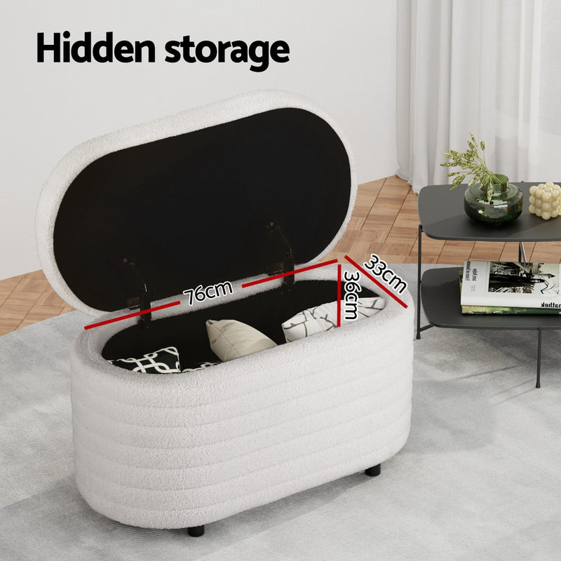 Artiss Storage Ottoman Blanket Box 87cm Boucle Fabric Oval